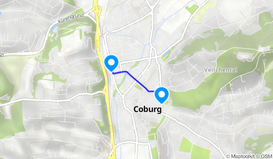 Kartenausschnitt Bahnhof Coburg